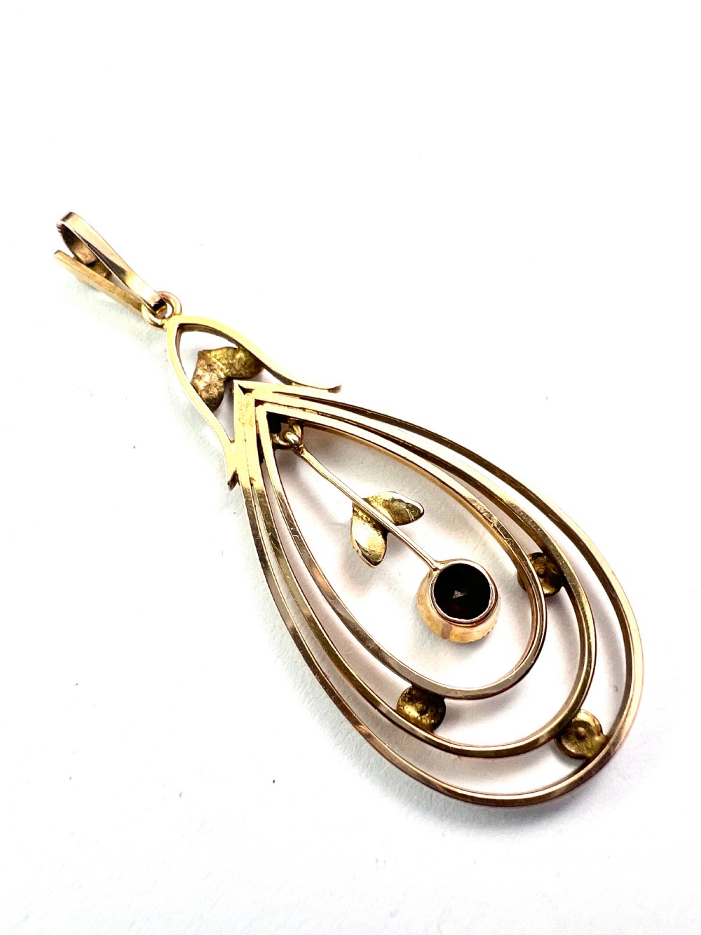 Edwardian 9CT Gold Garnet and Pearl Lavalier Pendant View IV