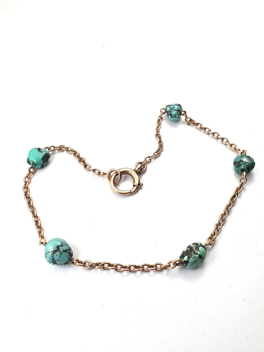 Antique 9CT Gold Turquoise Nugget Chain Bracelet View II
