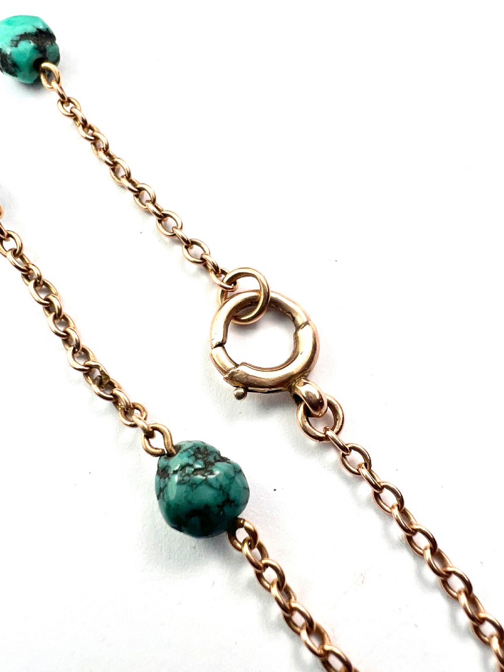 Antique 9CT Gold Turquoise Nugget Chain Bracelet View III