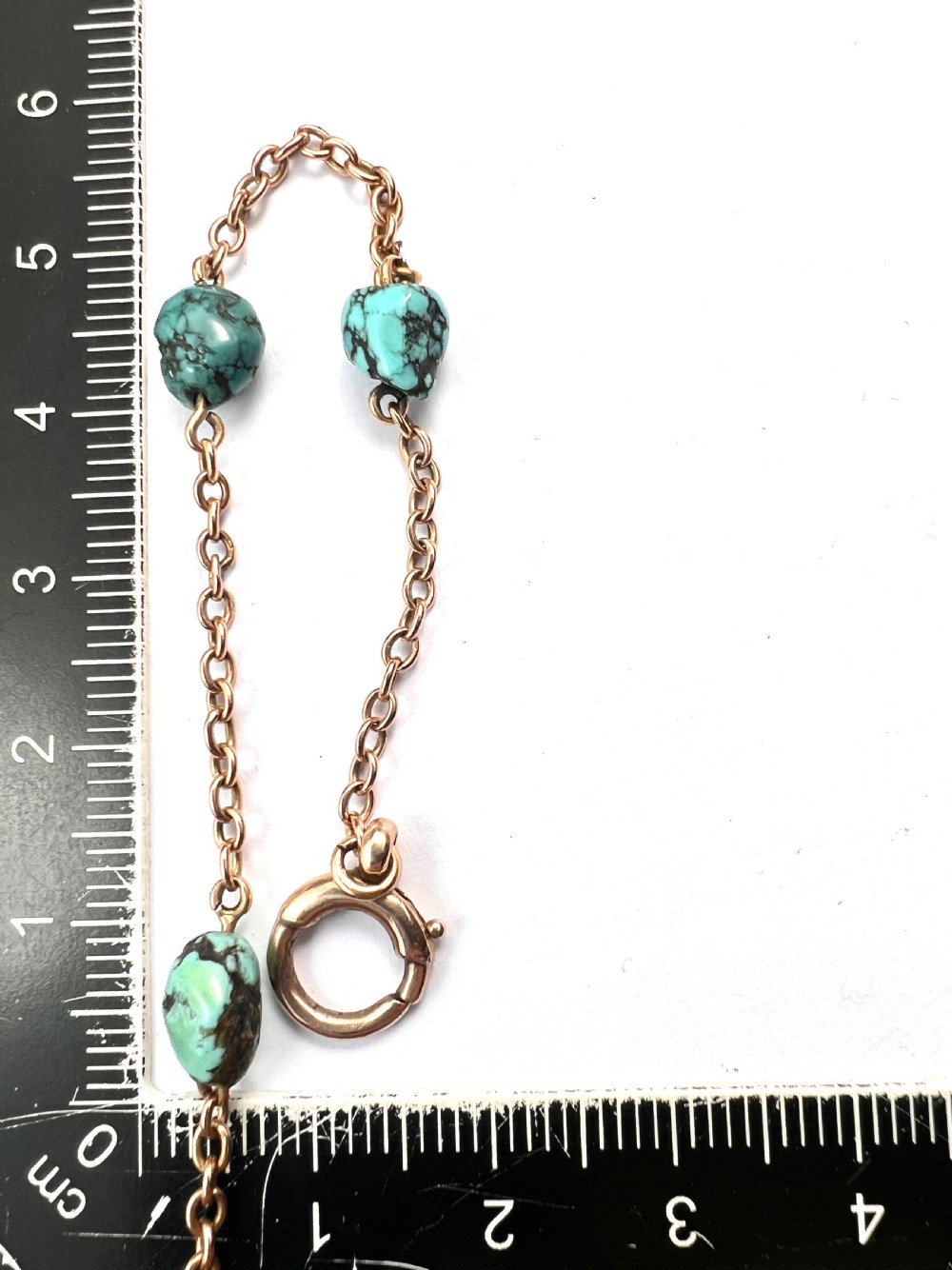 Antique 9CT Gold Turquoise Nugget Chain Bracelet View V