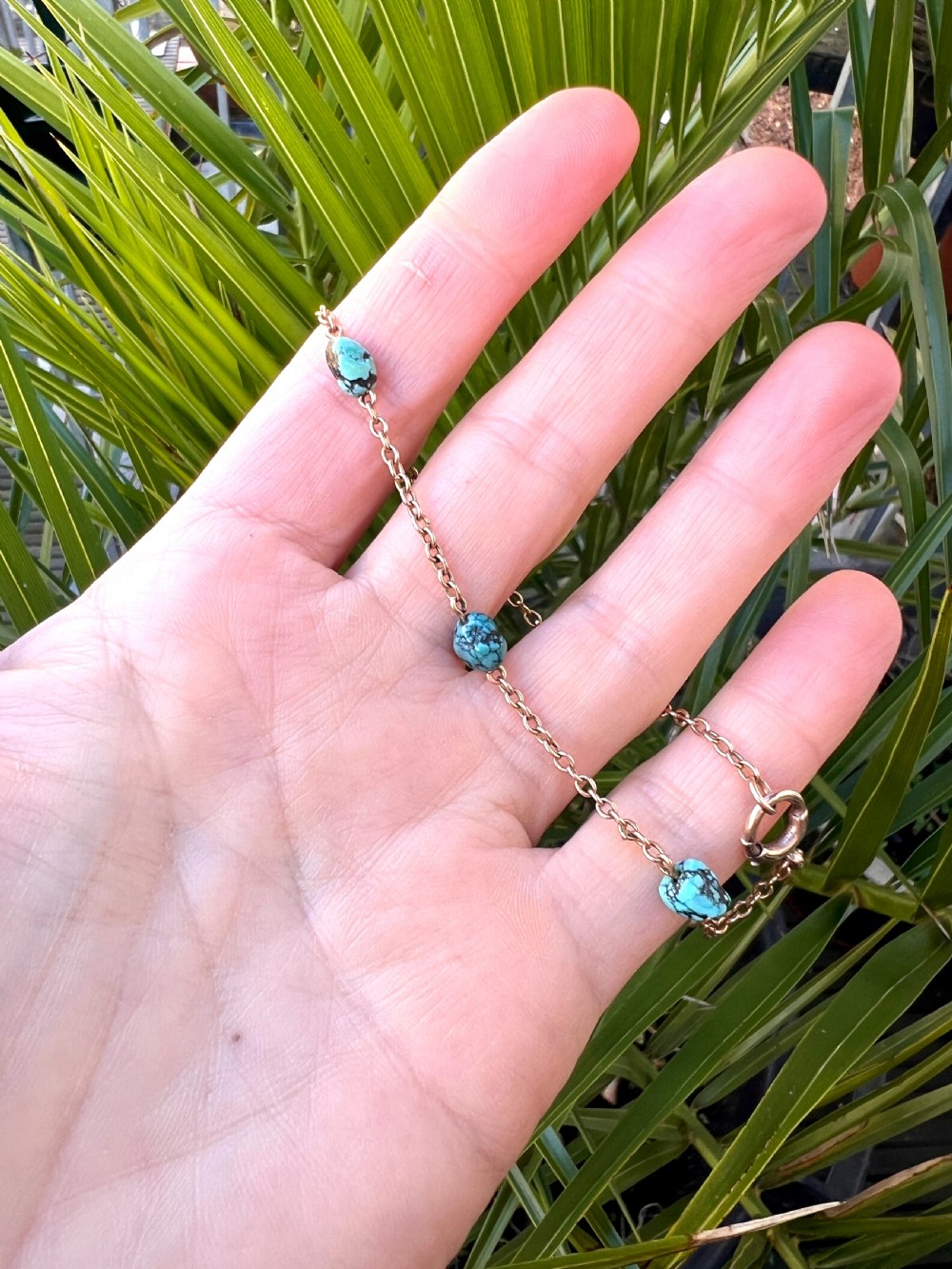 Antique 9CT Gold Turquoise Nugget Chain Bracelet View VI