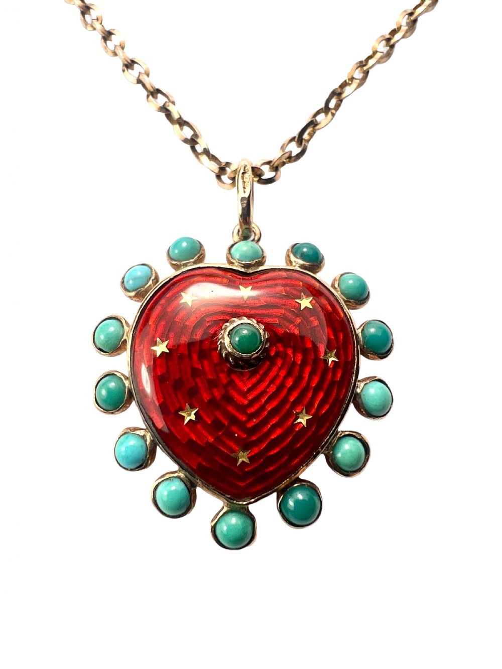 • Vintage Turquoise Enamel Heart and Stars Gold Pendant with Chain View II