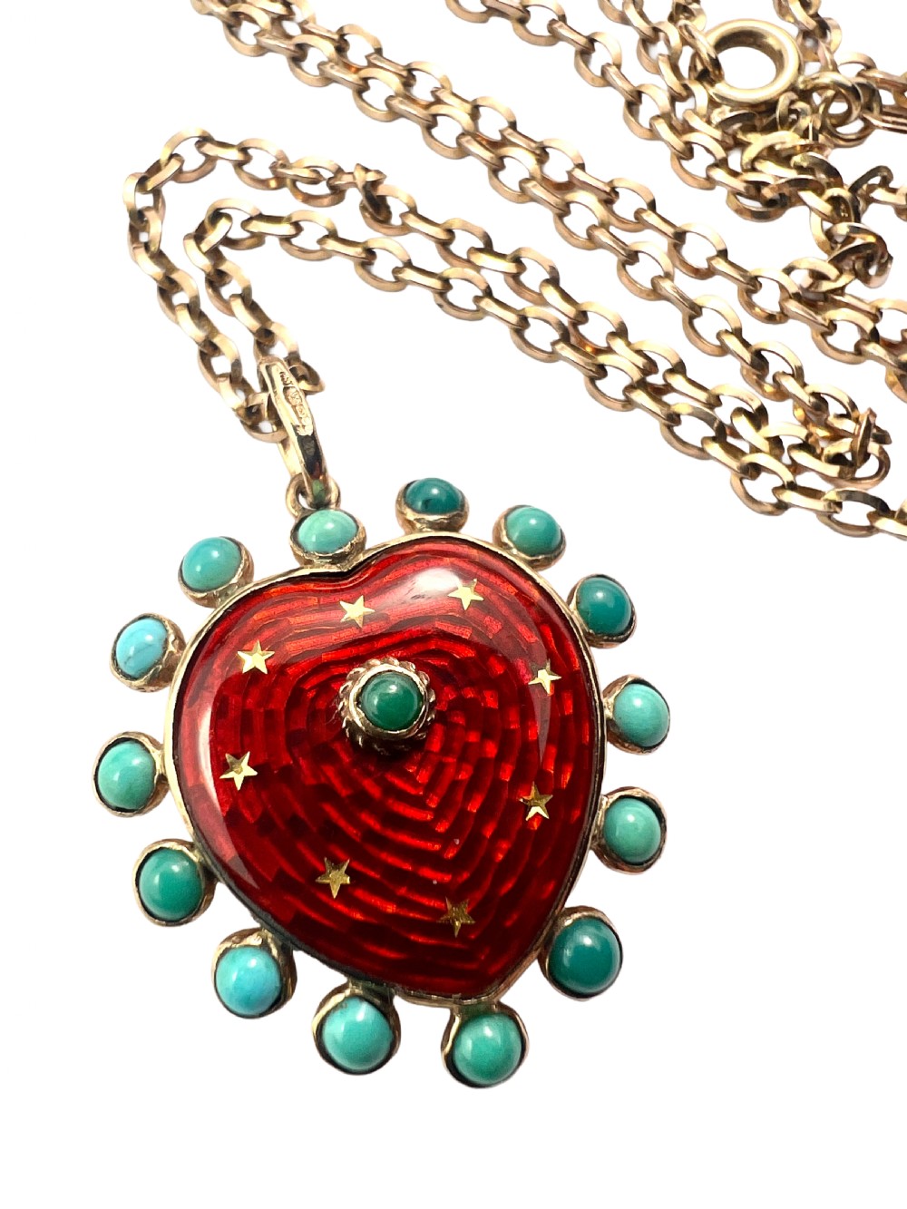 • Vintage Turquoise Enamel Heart and Stars Gold Pendant with Chain View III