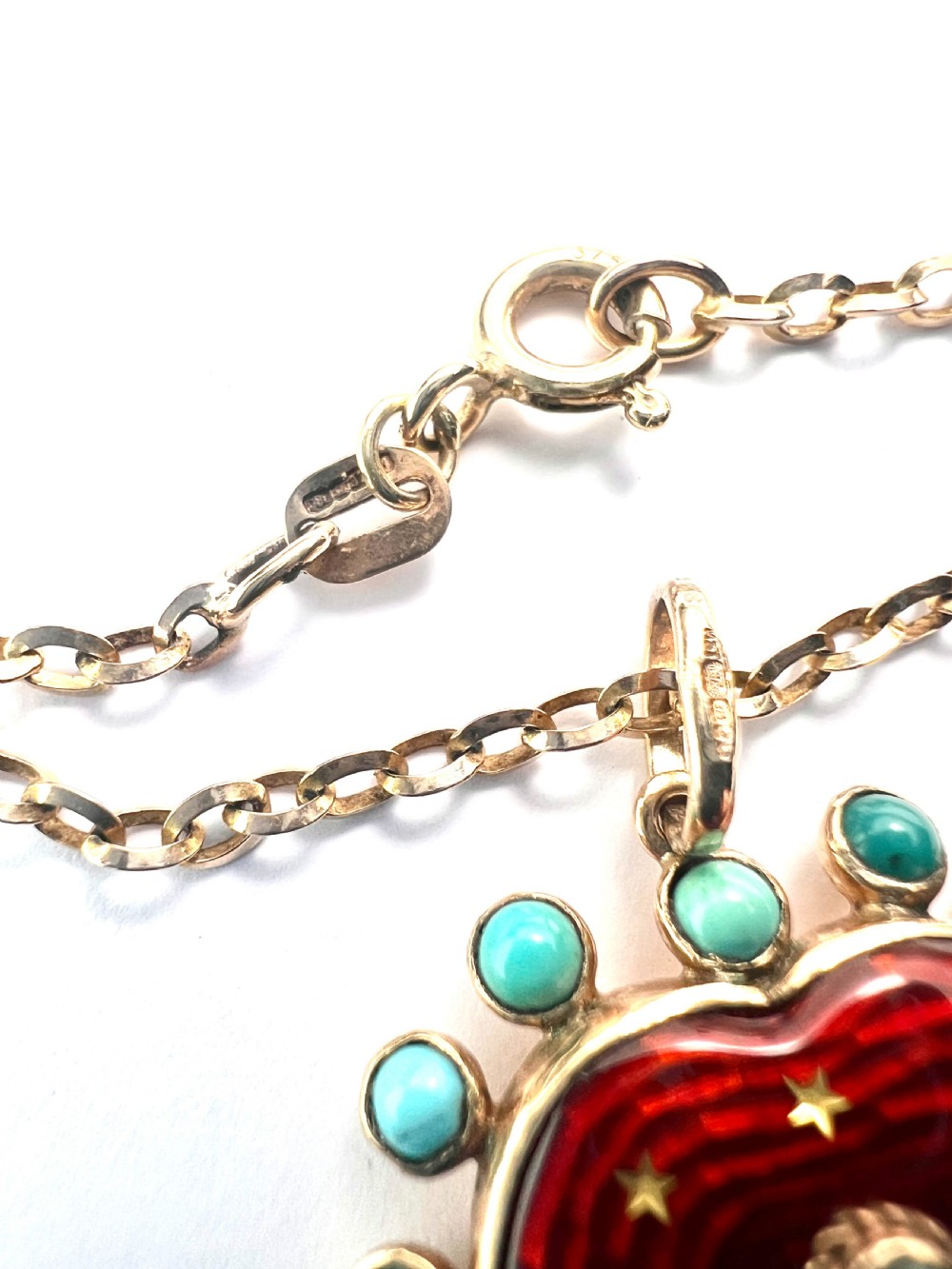 • Vintage Turquoise Enamel Heart and Stars Gold Pendant with Chain View IX