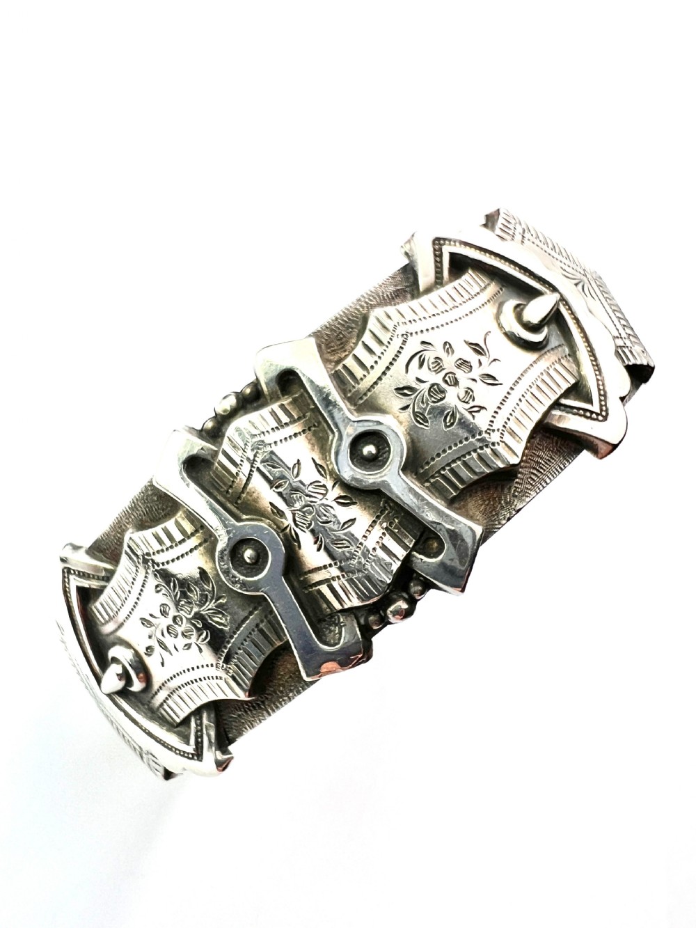 Victorian Sterling Silver Belt Buckle Cuff Bangle View IV