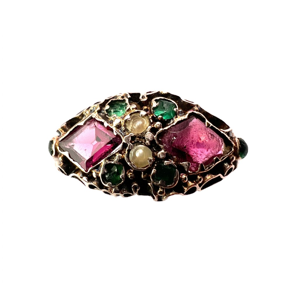 Victorian 15CT Gold Garnet and Pearl Ring