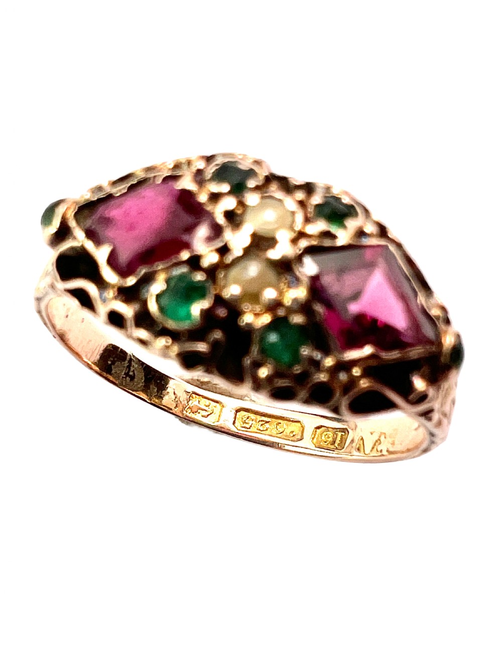 Victorian 15CT Gold Garnet and Pearl Ring View IV