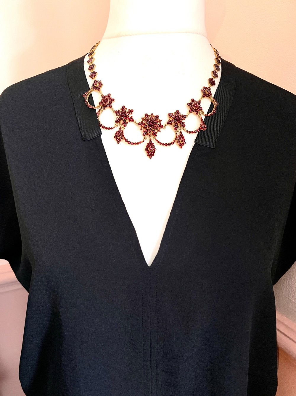 Victorian Bohemian Garnet Festoon Necklace View X