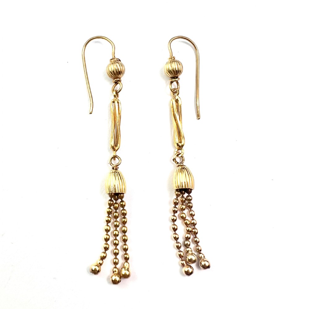• Antique Long 9CT Gold Tassel Earrings