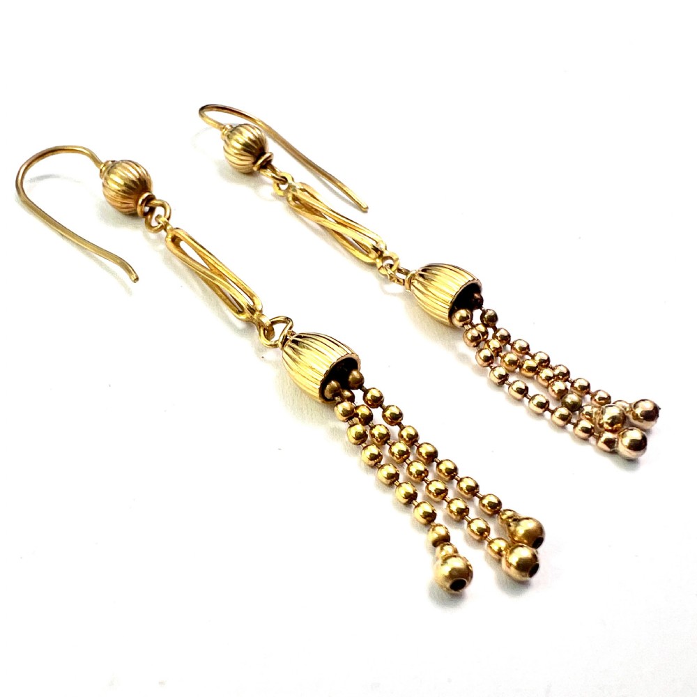 • Antique Long 9CT Gold Tassel Earrings View II