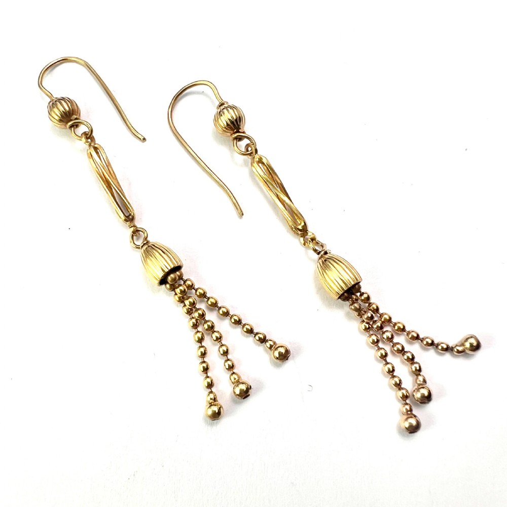 • Antique Long 9CT Gold Tassel Earrings View III