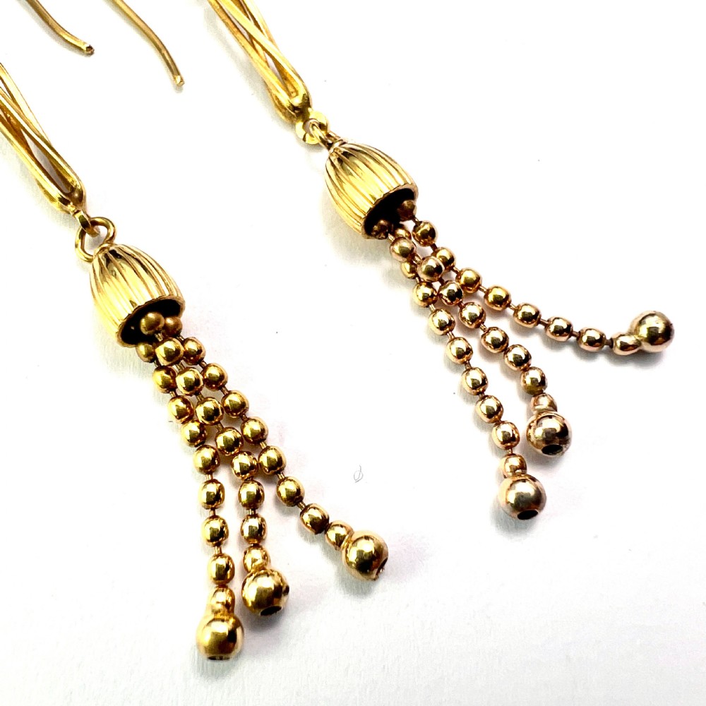 • Antique Long 9CT Gold Tassel Earrings View IV