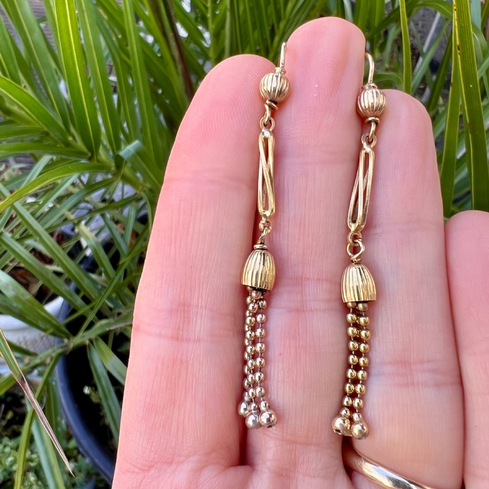 • Antique Long 9CT Gold Tassel Earrings View VI