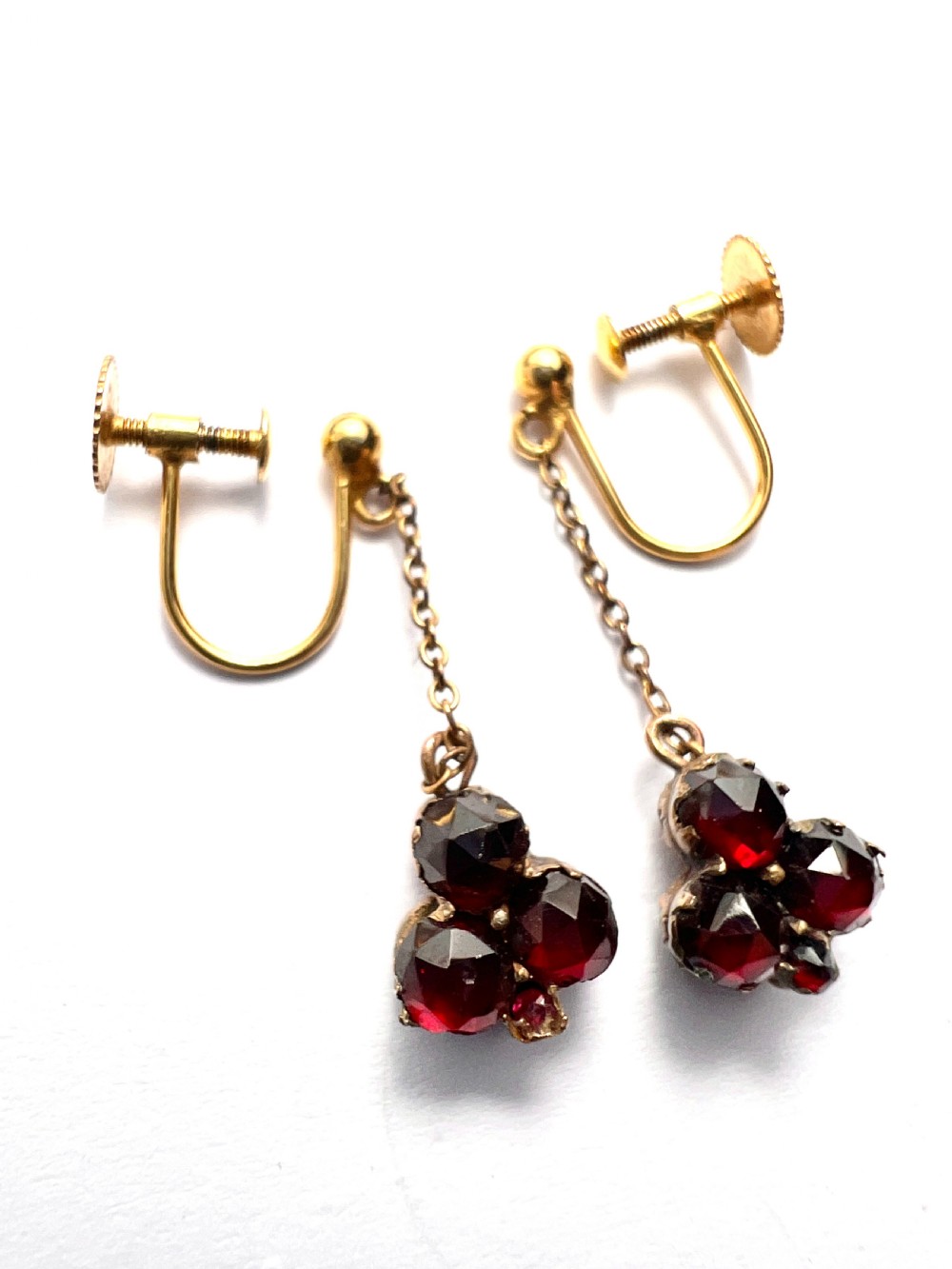 • Victorian 9CT Gold Rose-cut Garnet Trefoil Earrings View III