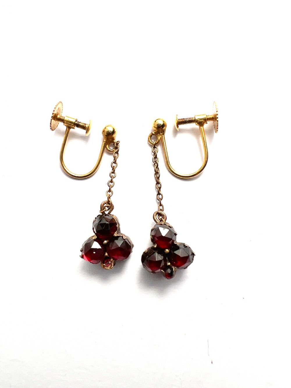 • Victorian 9CT Gold Rose-cut Garnet Trefoil Earrings View IV
