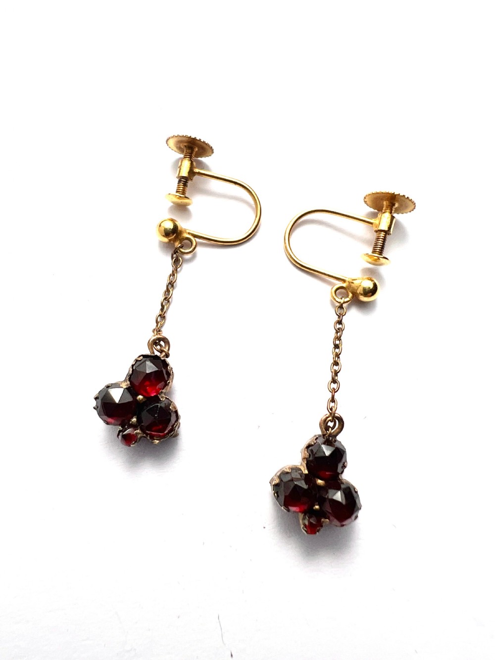 • Victorian 9CT Gold Rose-cut Garnet Trefoil Earrings View V