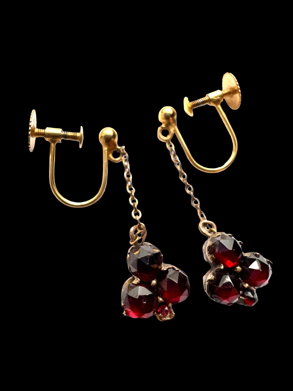 • Victorian 9CT Gold Rose-cut Garnet Trefoil Earrings View VIII
