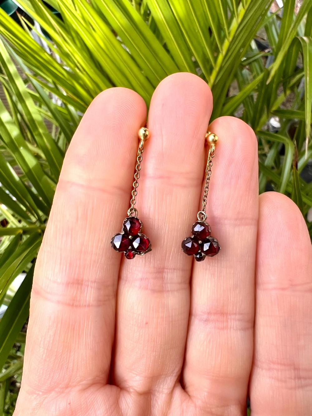 • Victorian 9CT Gold Rose-cut Garnet Trefoil Earrings View X
