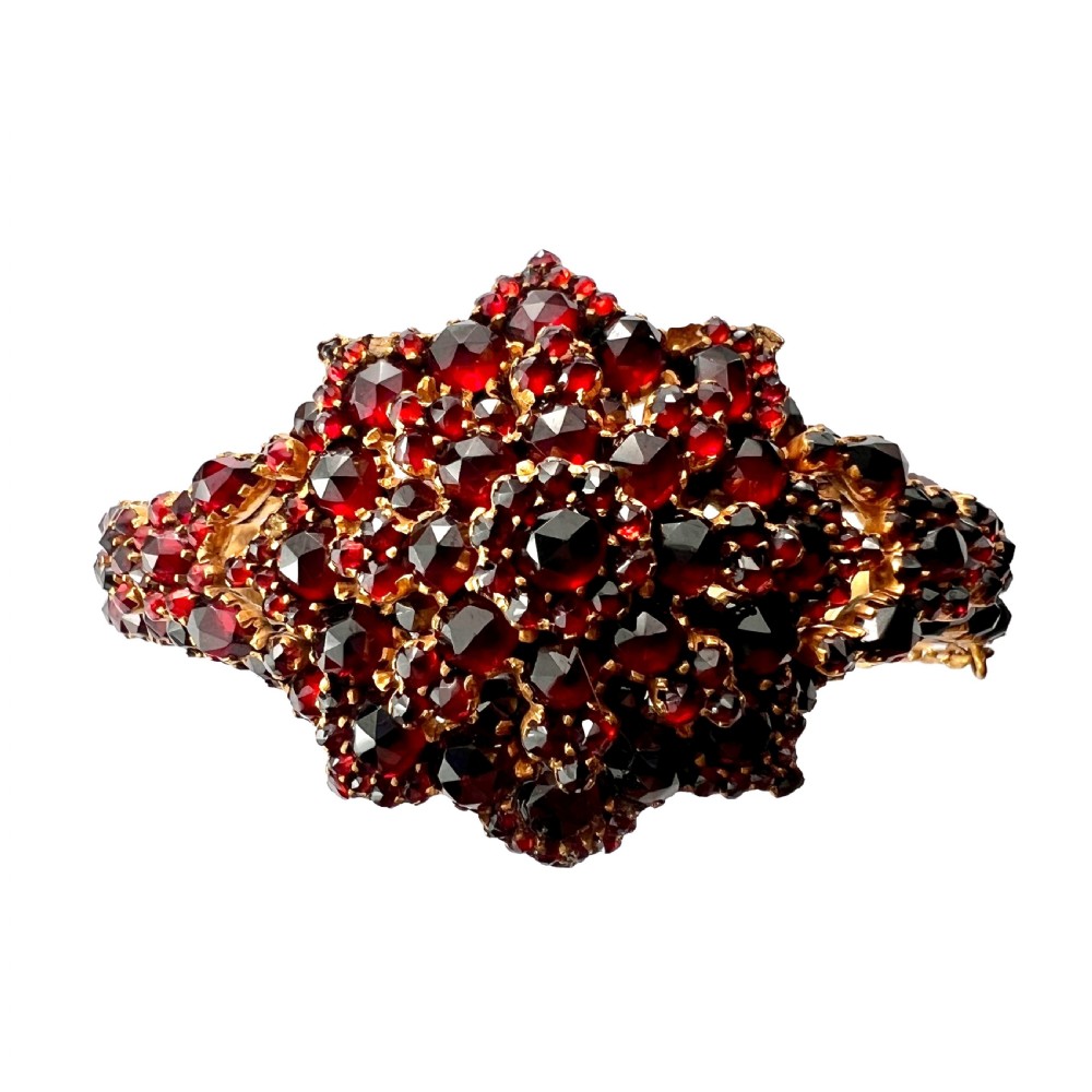 Victorian Bohemian Garnet Starflower Bangle Bracelet