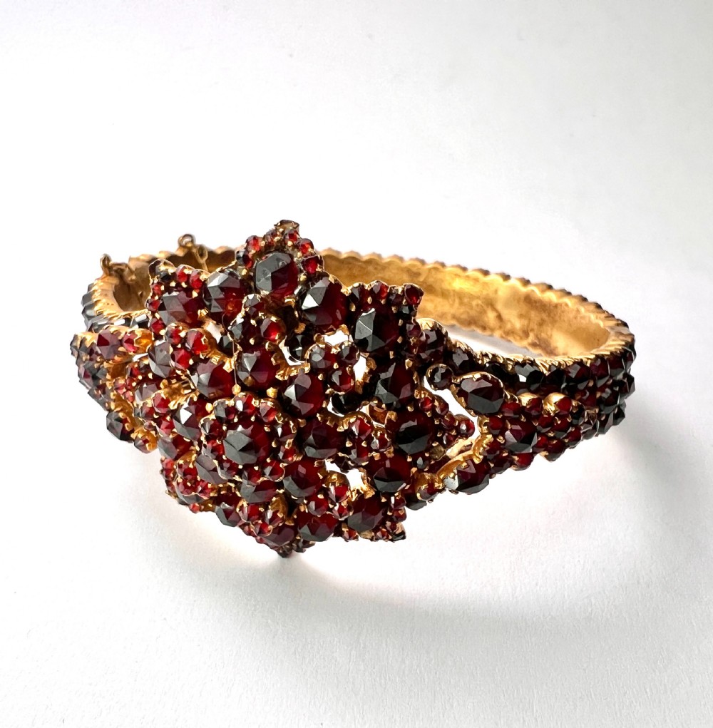 Victorian Bohemian Garnet Starflower Bangle Bracelet View XI