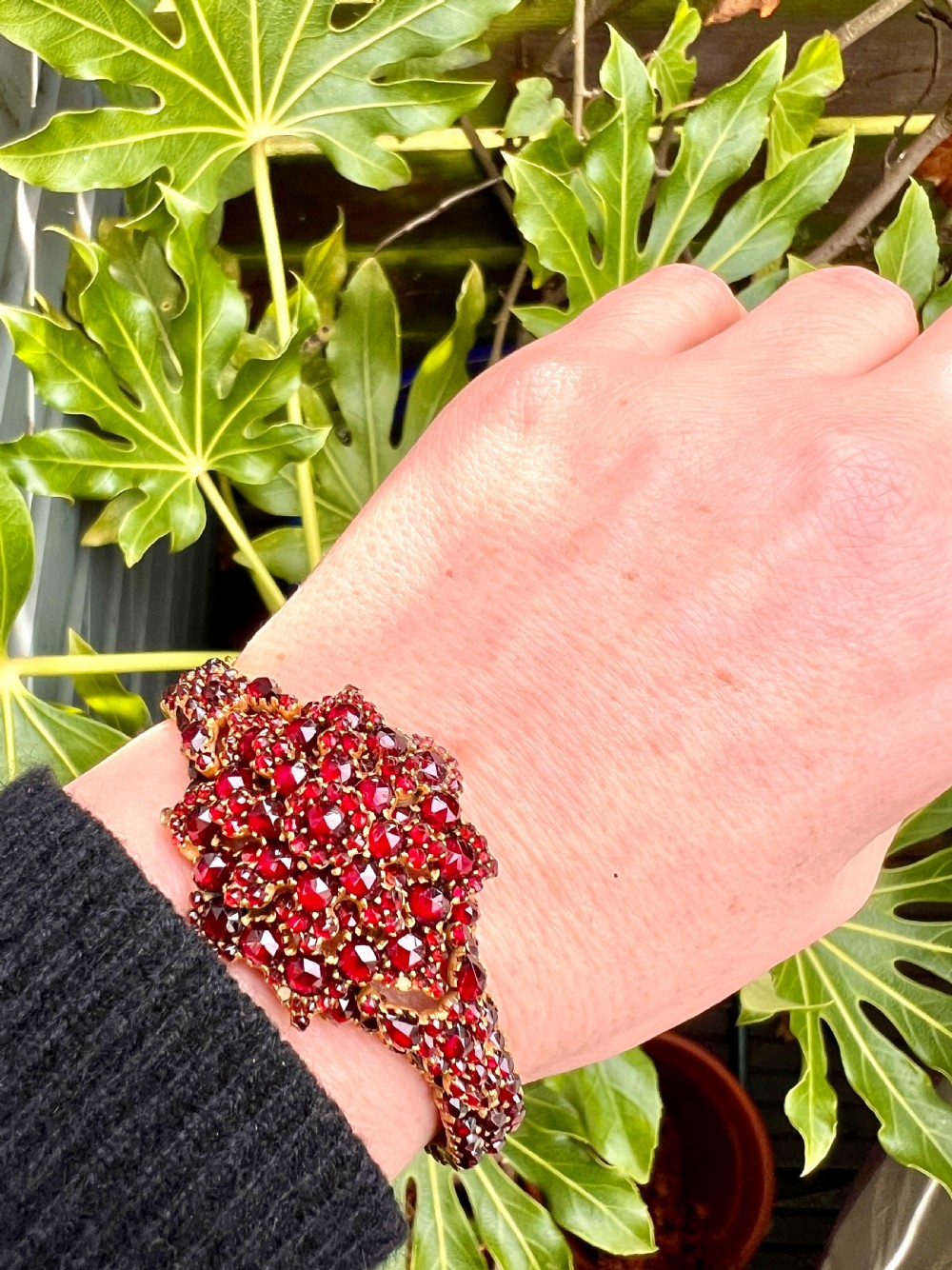 Victorian Bohemian Garnet Starflower Bangle Bracelet View XIII