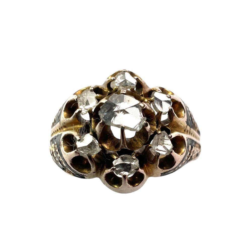 • Georgian Rose Cut Diamond Enamel Ring