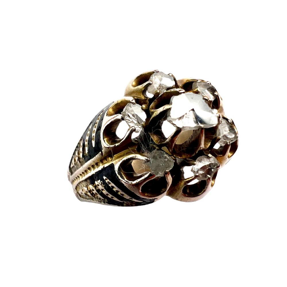 • Georgian Rose Cut Diamond Enamel Ring View II