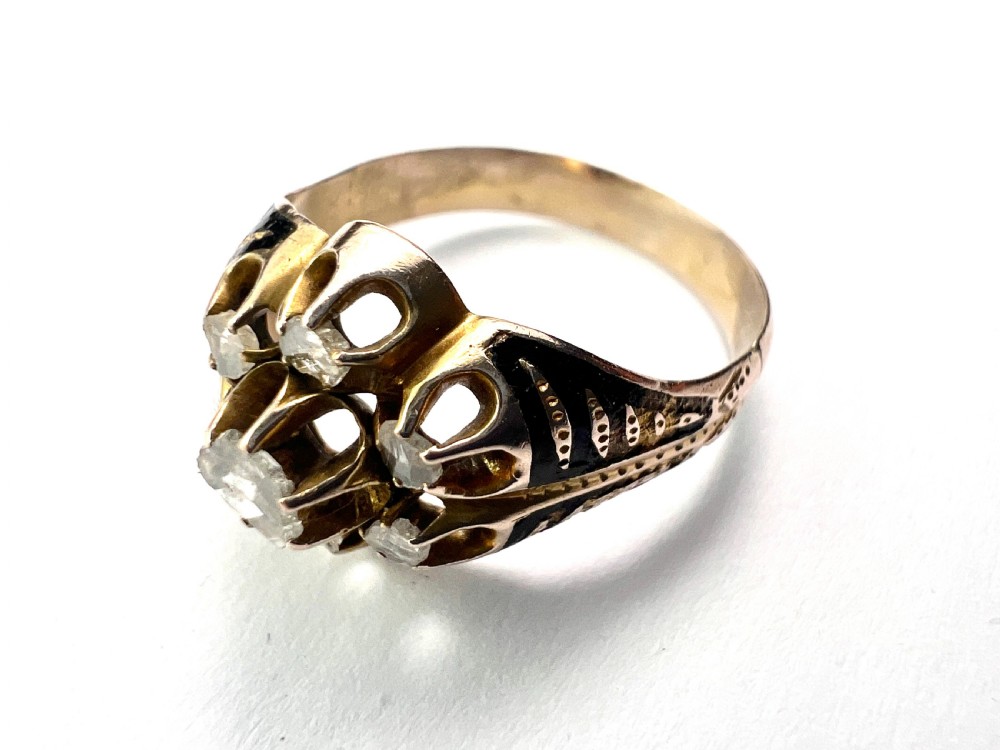 • Georgian Rose Cut Diamond Enamel Ring View VI
