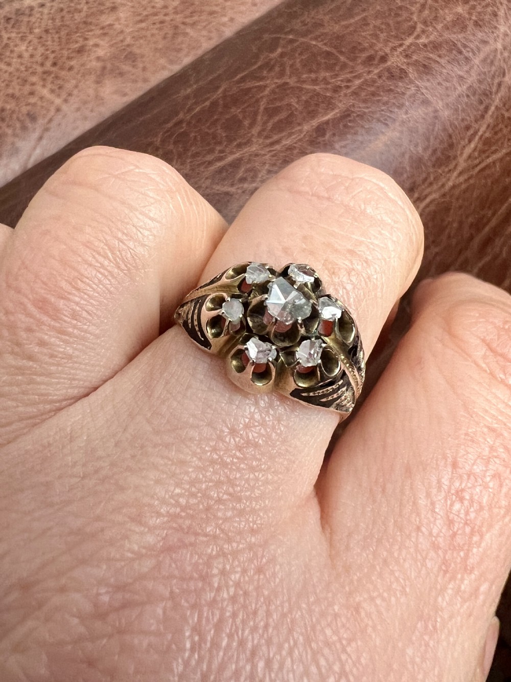 • Georgian Rose Cut Diamond Enamel Ring View XI