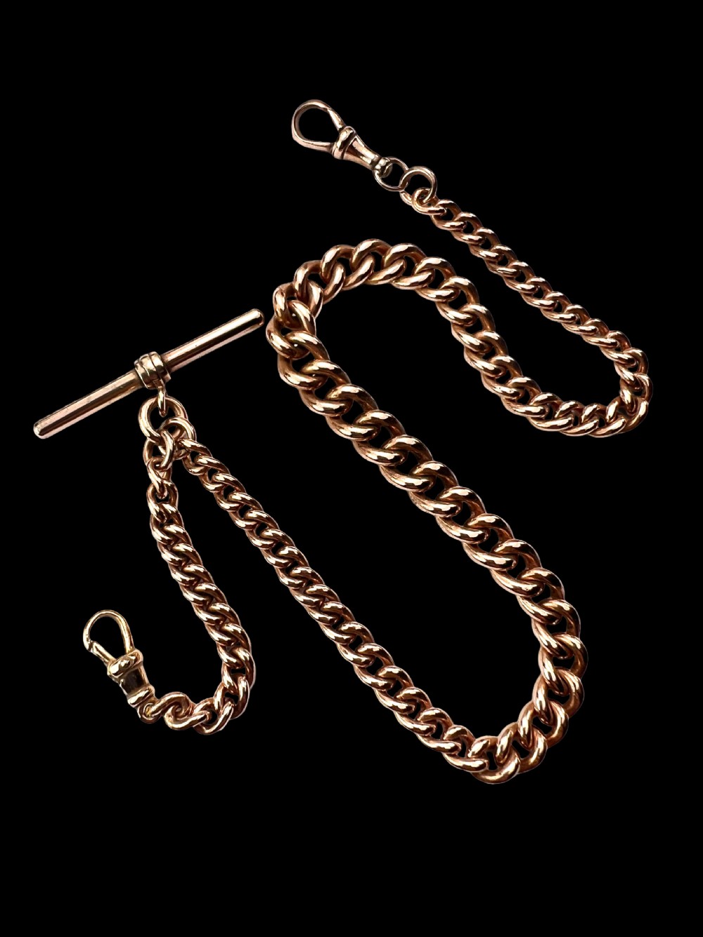 Victorian Rolled Gold Albert Necklace Chain with Dog Clips and T Bar View II