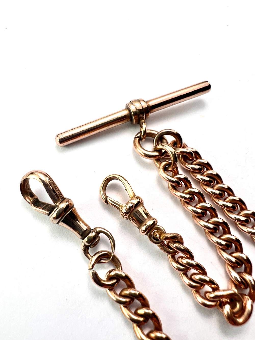Victorian Rolled Gold Albert Necklace Chain with Dog Clips and T Bar View III