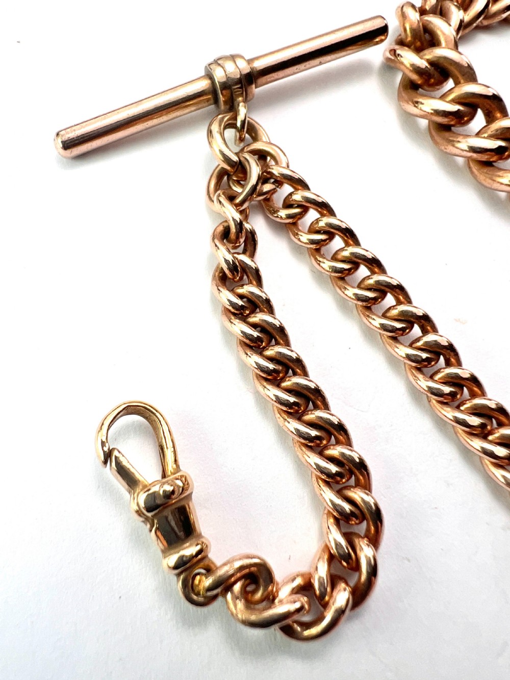 Victorian Rolled Gold Albert Necklace Chain with Dog Clips and T Bar View IV