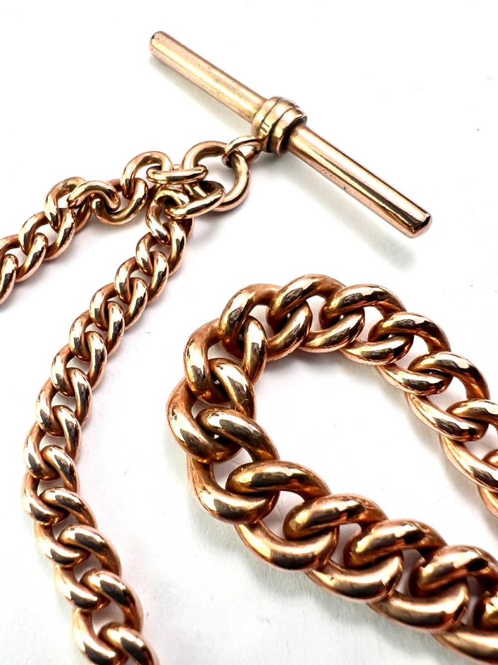 Victorian Rolled Gold Albert Necklace Chain with Dog Clips and T Bar View V