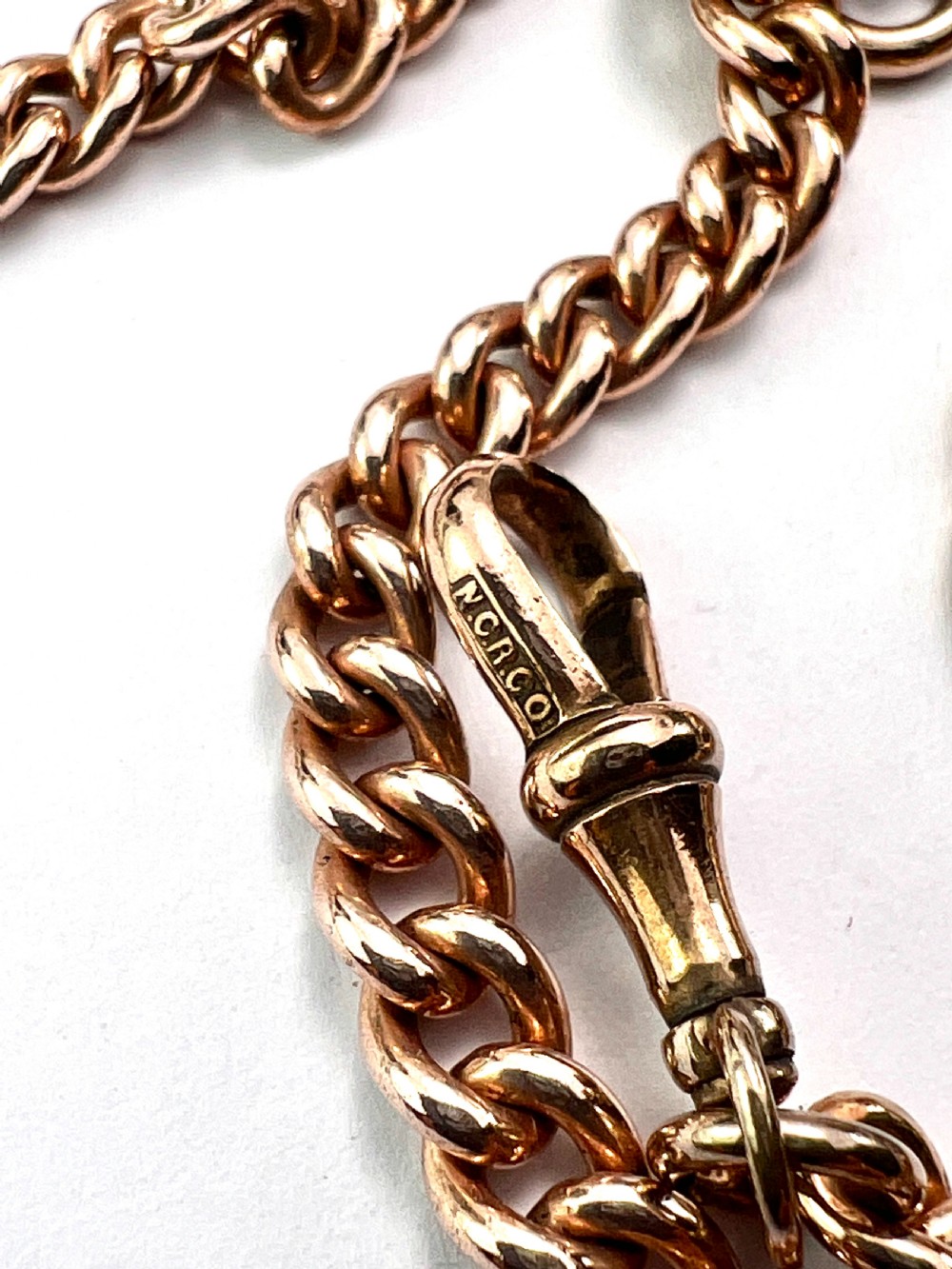 Victorian Rolled Gold Albert Necklace Chain with Dog Clips and T Bar View VI