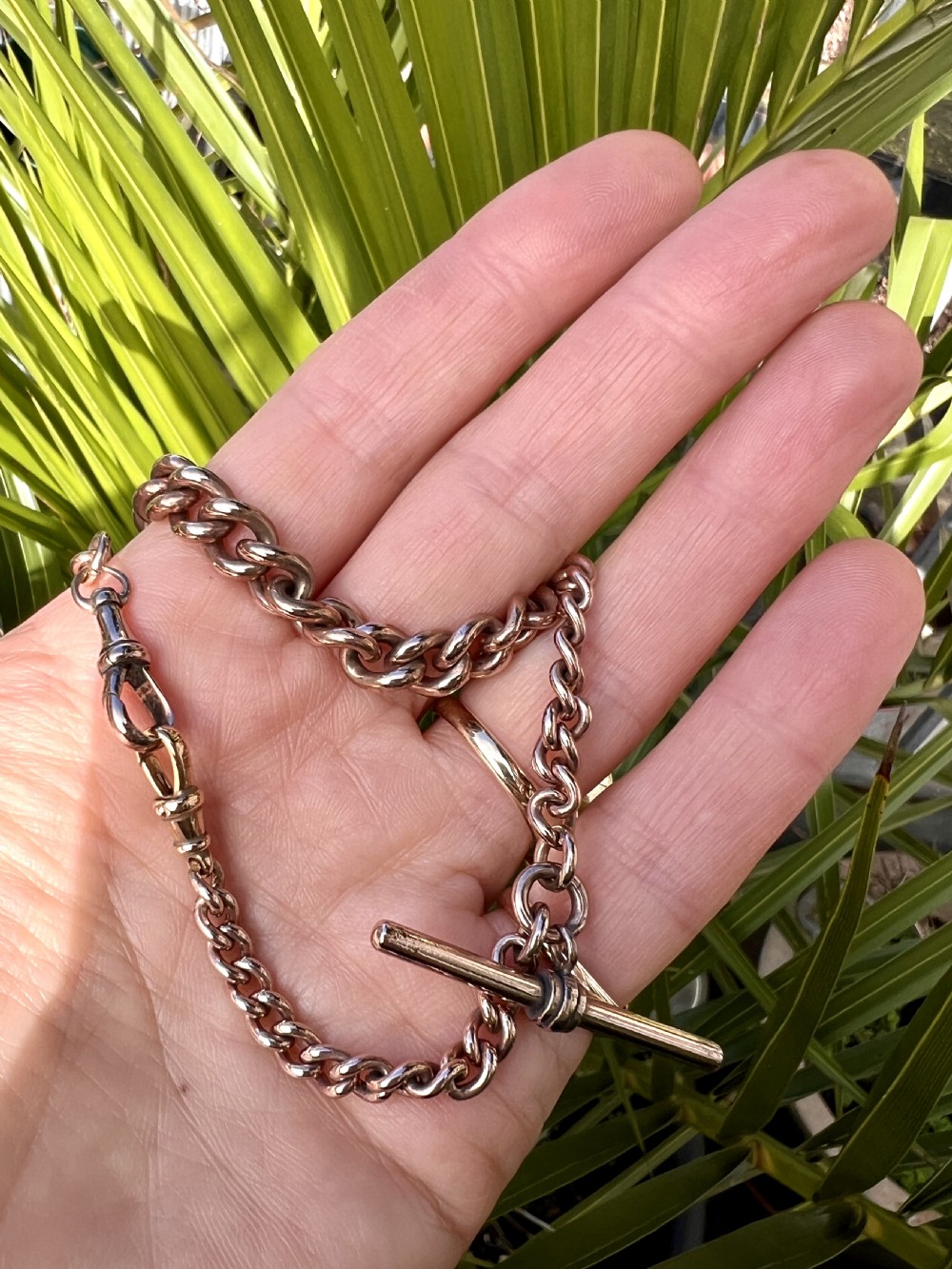 Victorian Rolled Gold Albert Necklace Chain with Dog Clips and T Bar View VII