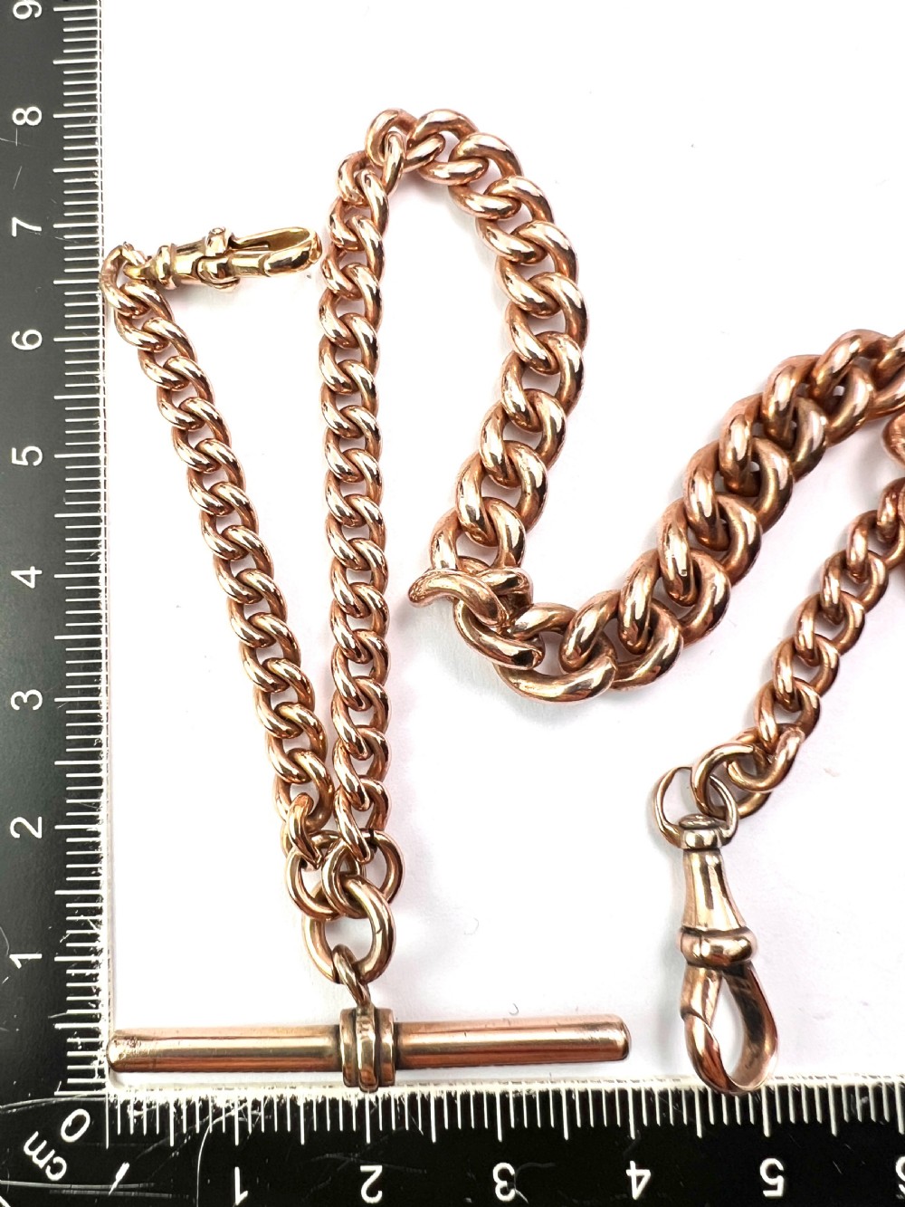 Victorian Rolled Gold Albert Necklace Chain with Dog Clips and T Bar View VIII