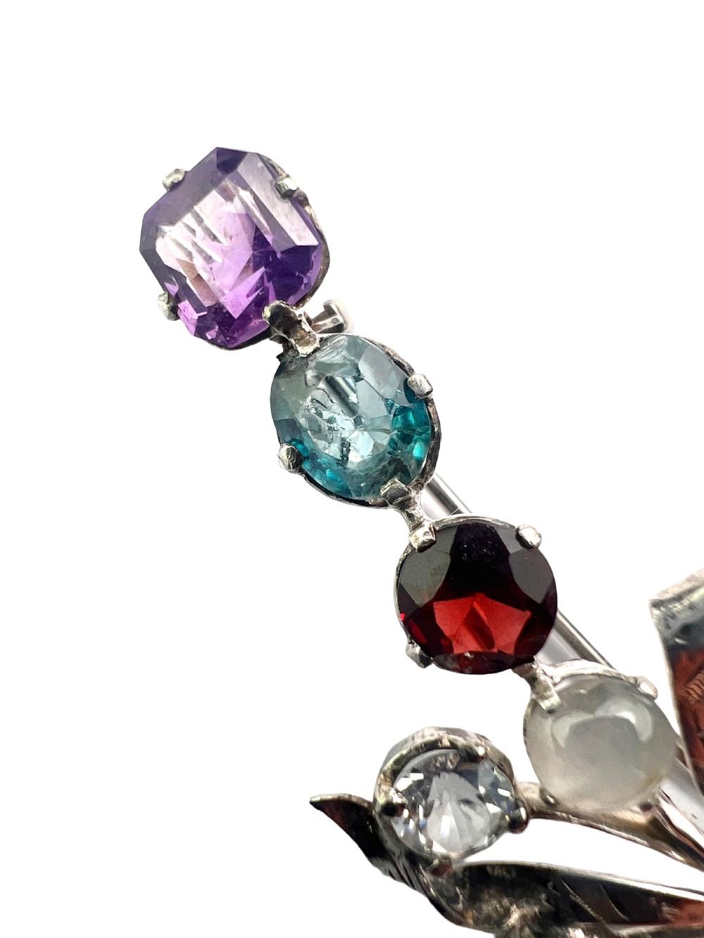 Antique Silver Gemstone Floral Bouquet Brooch View II