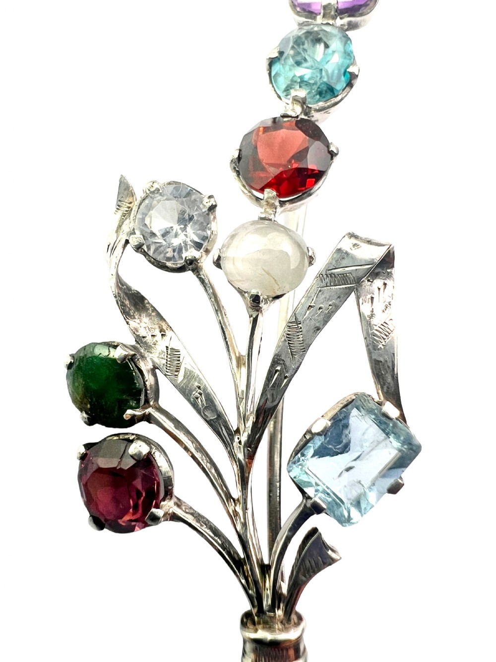 Antique Silver Gemstone Floral Bouquet Brooch View III