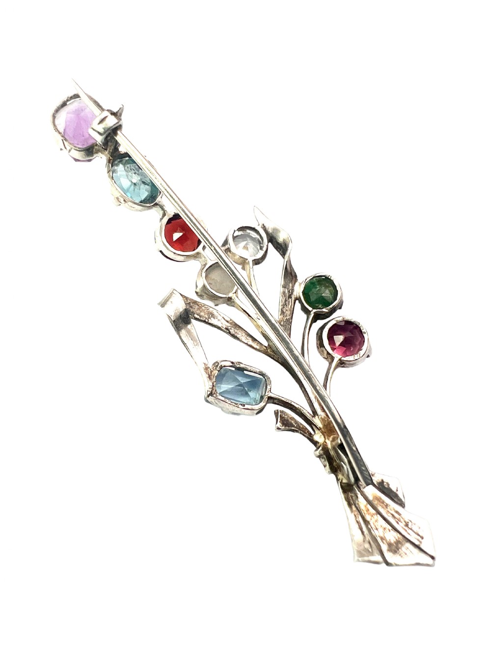 Antique Silver Gemstone Floral Bouquet Brooch View IV