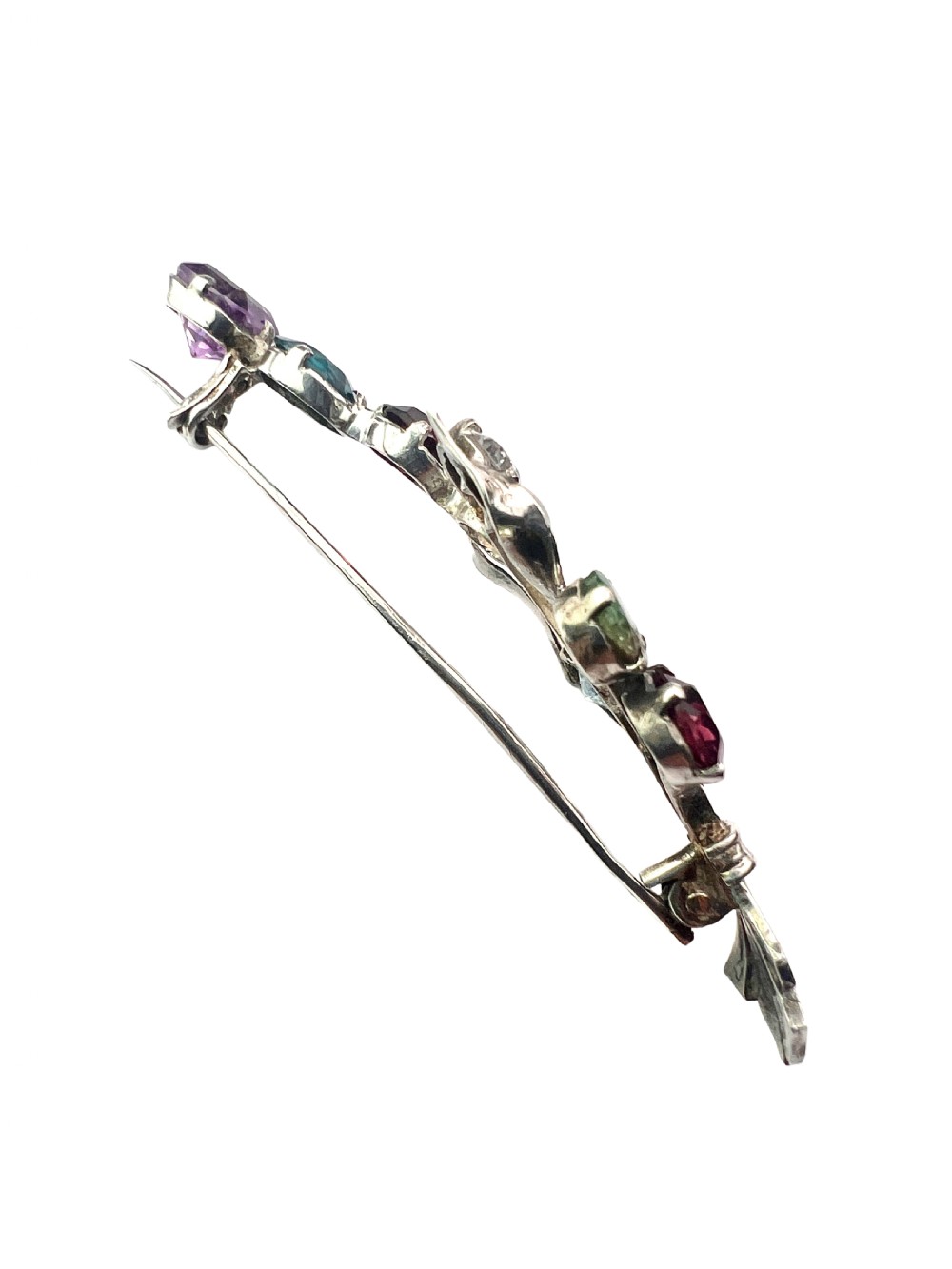 Antique Silver Gemstone Floral Bouquet Brooch View V