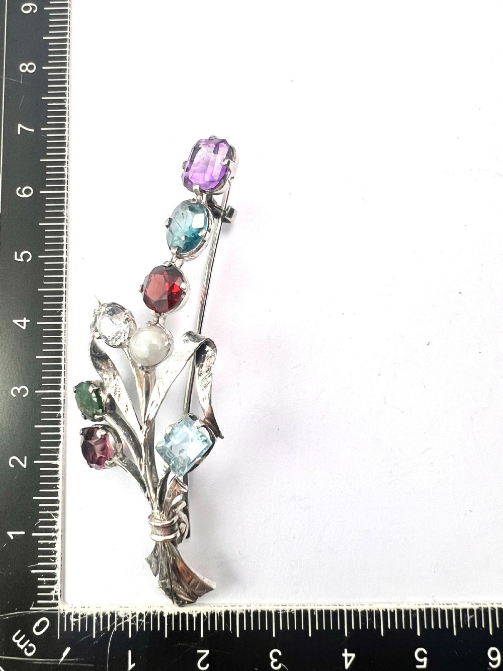 Antique Silver Gemstone Floral Bouquet Brooch View VI