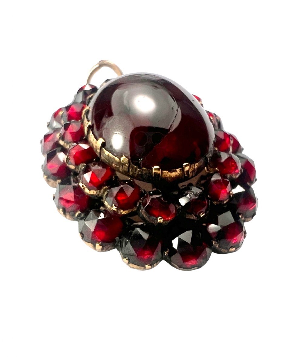 Large Victorian Garnet Cluster Pendant View V