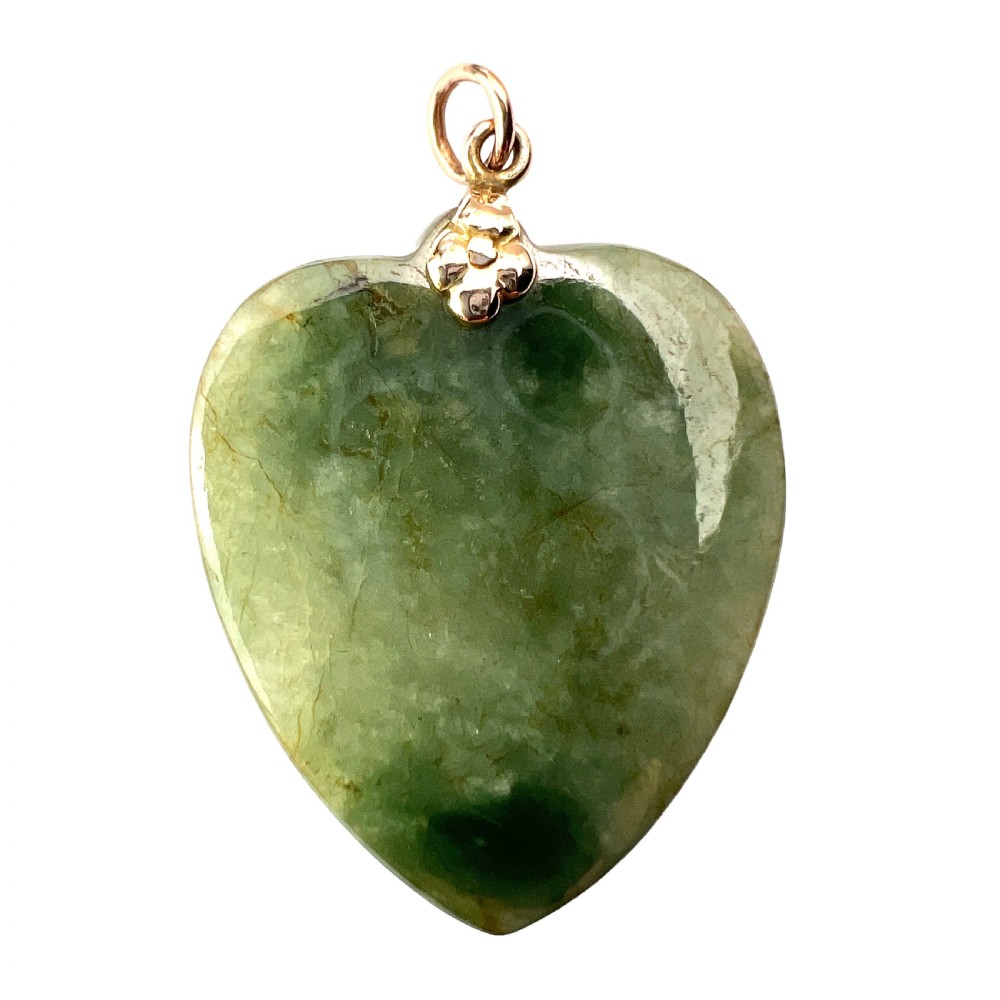 Victorian 9CT Gold Nephrite Jade Heart Pendant