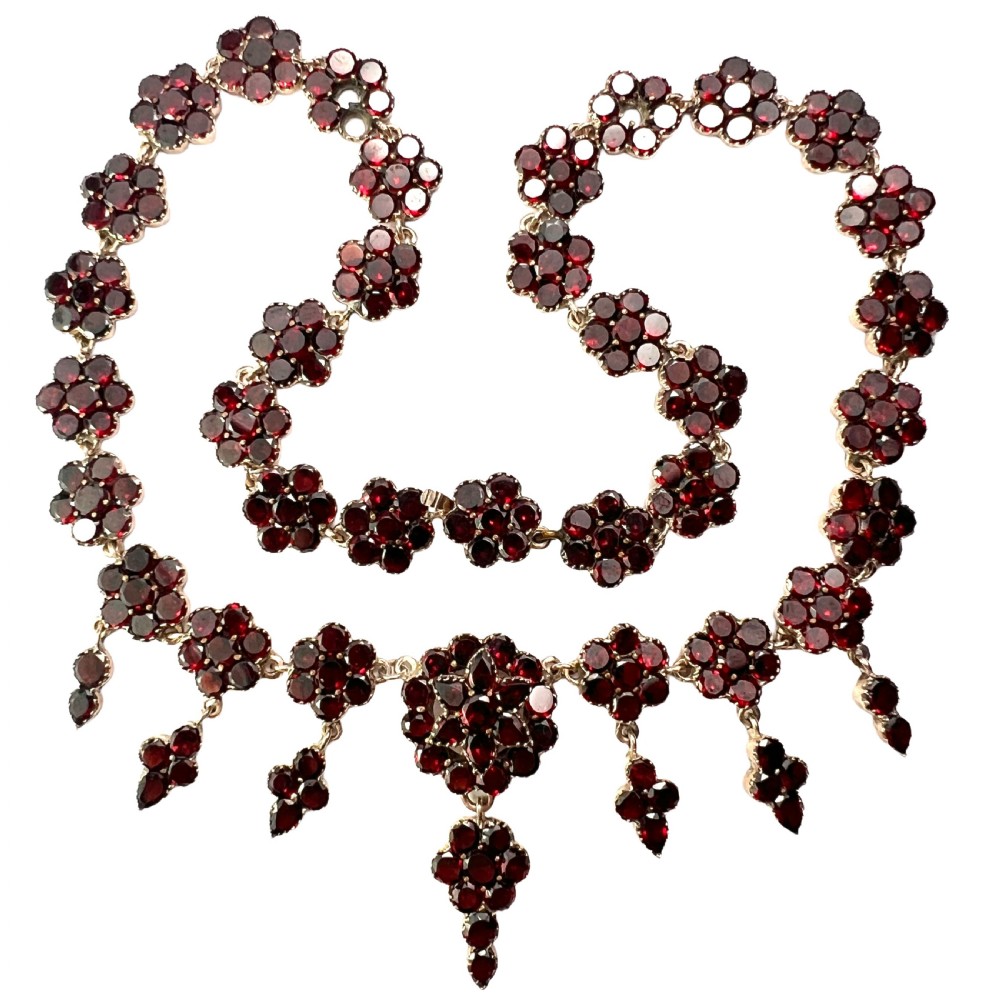 Antique 19th Century French Garnet Cluster Chandelier Necklace