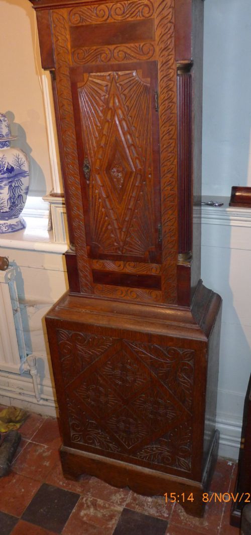 fig 2. 19th Cent Carved Oak 8 Day Longcase Clock