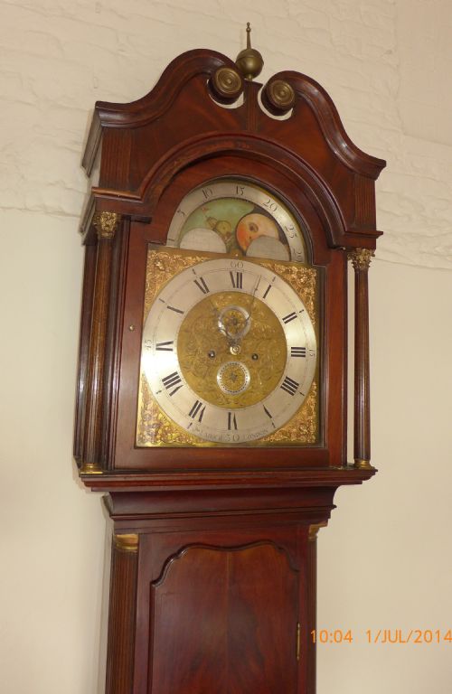 fig 1. 18th Cent Mahogany Moondial Longcase Clock