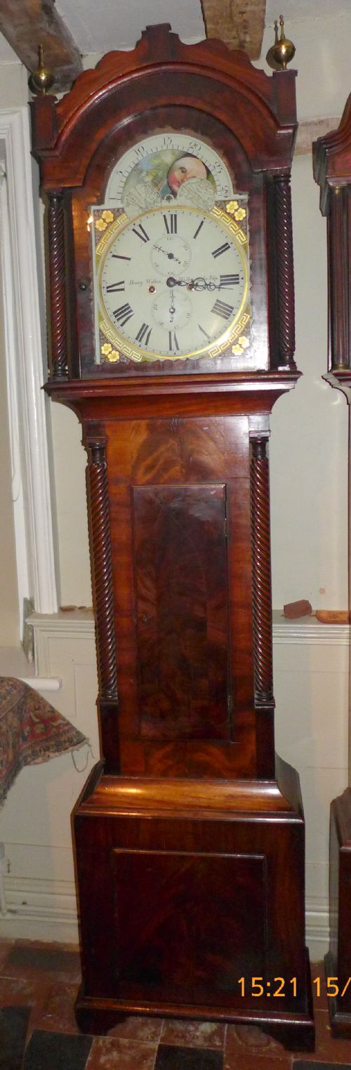 fig 1. Early 19th Cent Mahogany Moon Dial Longcase Clock