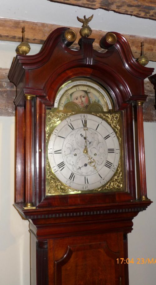 18th Cent Oak and Mahogany Moon Dial Longcase Clock