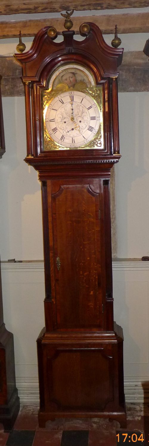 fig 1. 18th Cent Oak and Mahogany Moon Dial Longcase Clock