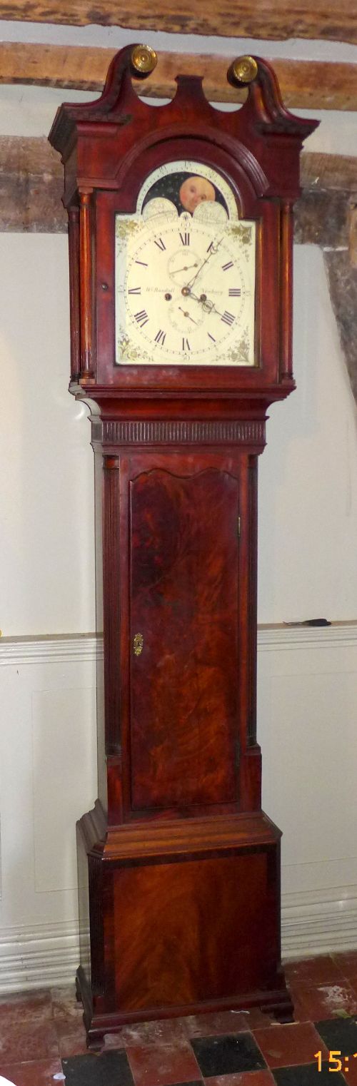 fig 1. George III Mahogany Moon Dial Long Case Grandfather Clock
